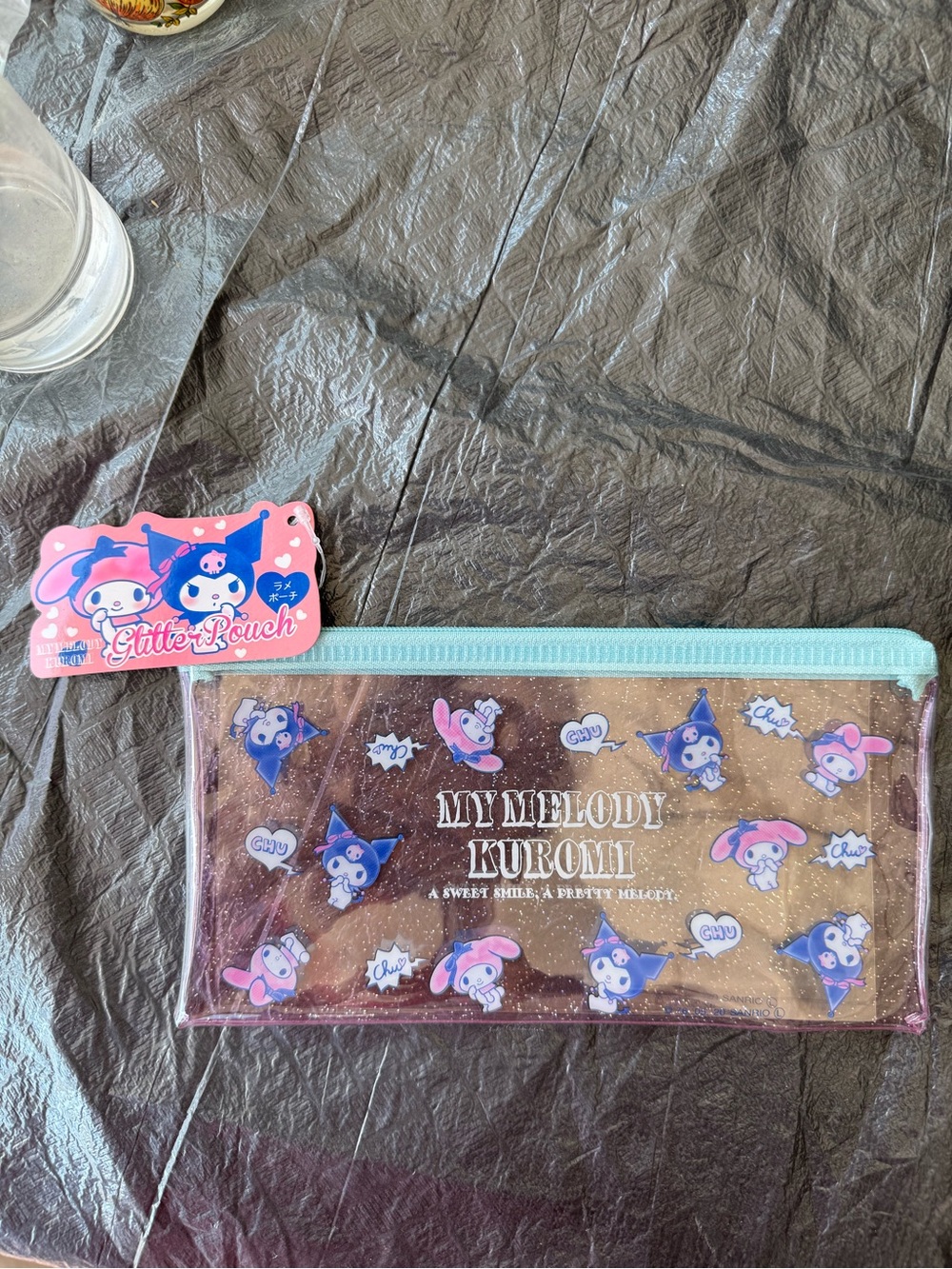My Melody Kuromi Kids Glitter Pencil Pouch - Blue Trim